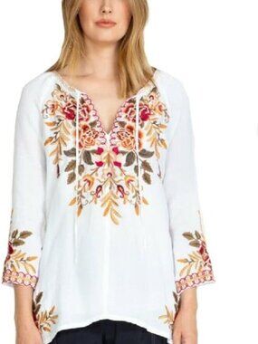 Johnny Was LINEN Charlotte Peasant Blouse